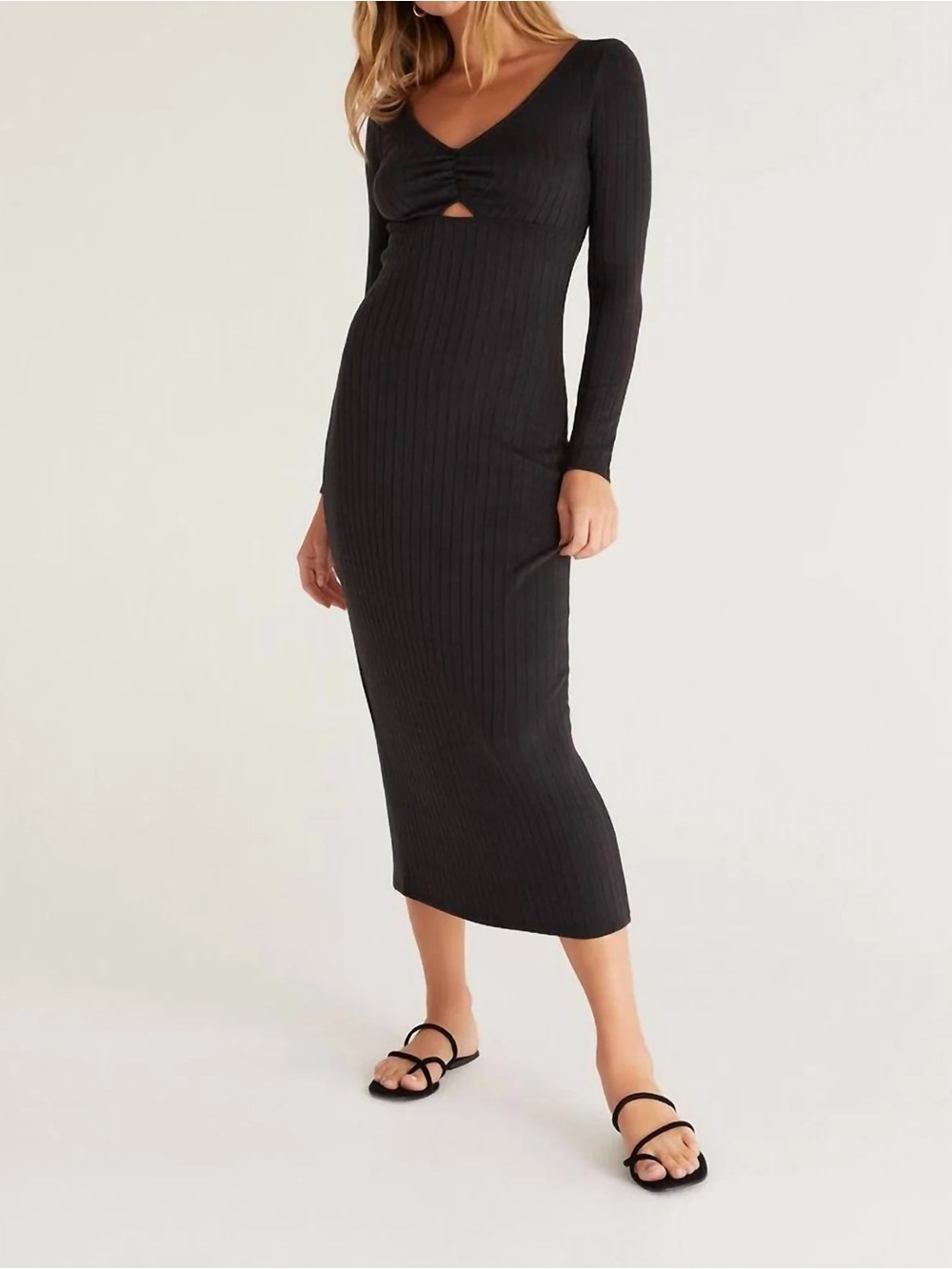 Z Supply Women's Black Orla Ribbed Midi Dress
